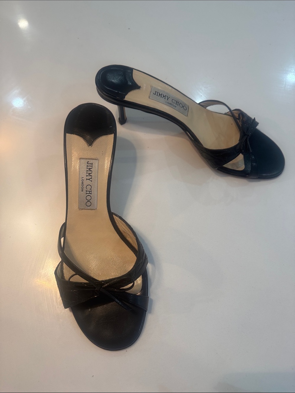Jimmy Choo Black Leather Strappy Stiletto Sandals